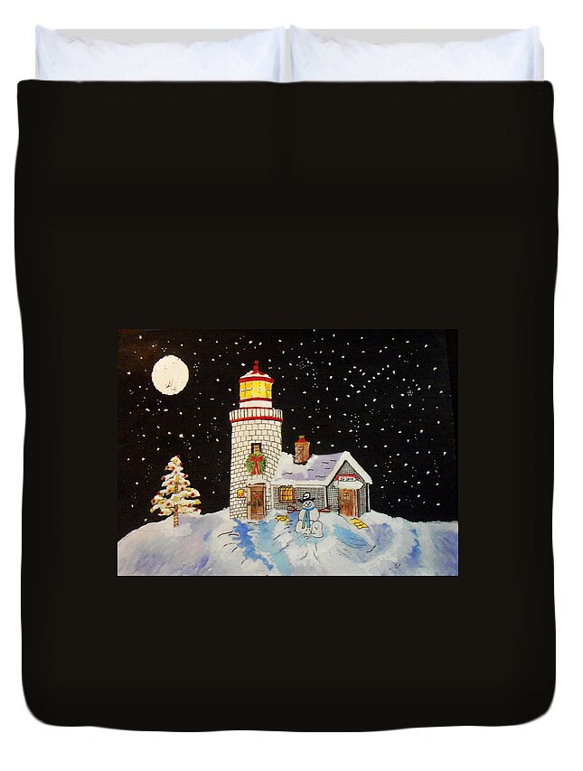 Stary Sky Duvet Cover featuring the painting Merry Christmas by Connie Valasco