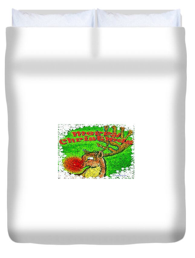 Merry Christmas Duvet Cover featuring the greeting card Merry Christmas Reindeer by Kevin Middleton