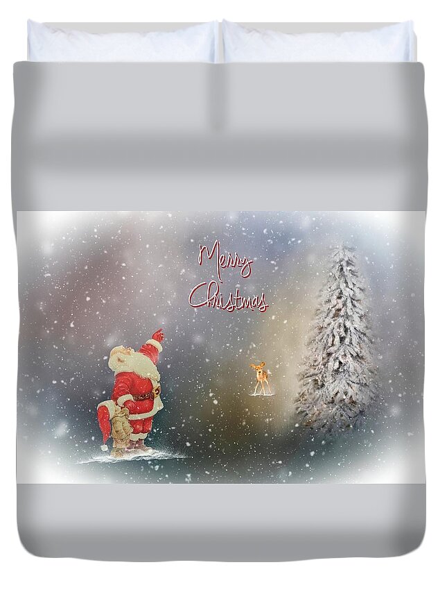 Christmas Pine Tree Duvet Cover featuring the photograph Merry Christmas Santa by Mary Timman