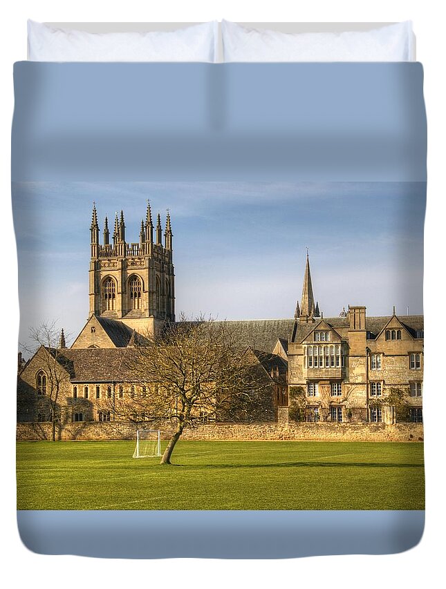 Merton College Duvet Cover featuring the photograph Merton College and Church Oxford by Chris Day