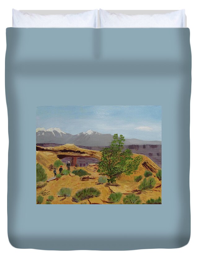 Mesa Arch Duvet Cover featuring the painting Mesa Arch by Linda Feinberg