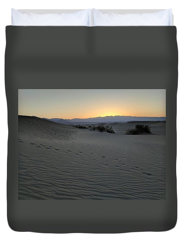 Mesquite Sand Dunes Duvet Cover featuring the photograph Mesquite Sand Dunes Sunrise by William Slider