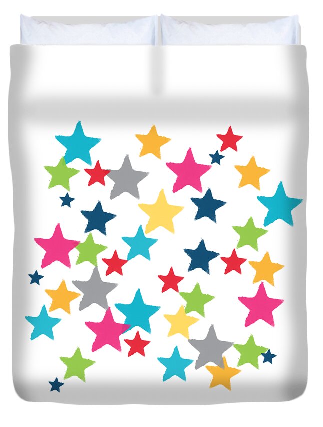 Stars Duvet Cover featuring the painting Messy Stars- Shirt by Linda Woods