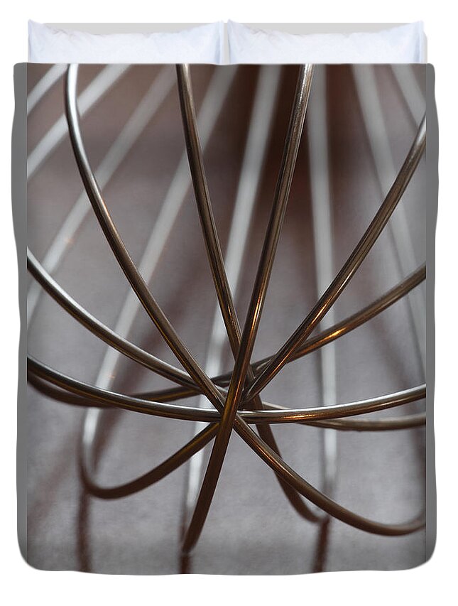 Still Life Duvet Cover featuring the photograph Metal whisk on a table by Ulrich Kunst And Bettina Scheidulin