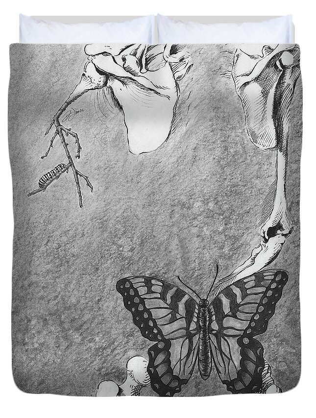 Metamorphosis Duvet Cover featuring the drawing Metamorphosis by Darin Jones