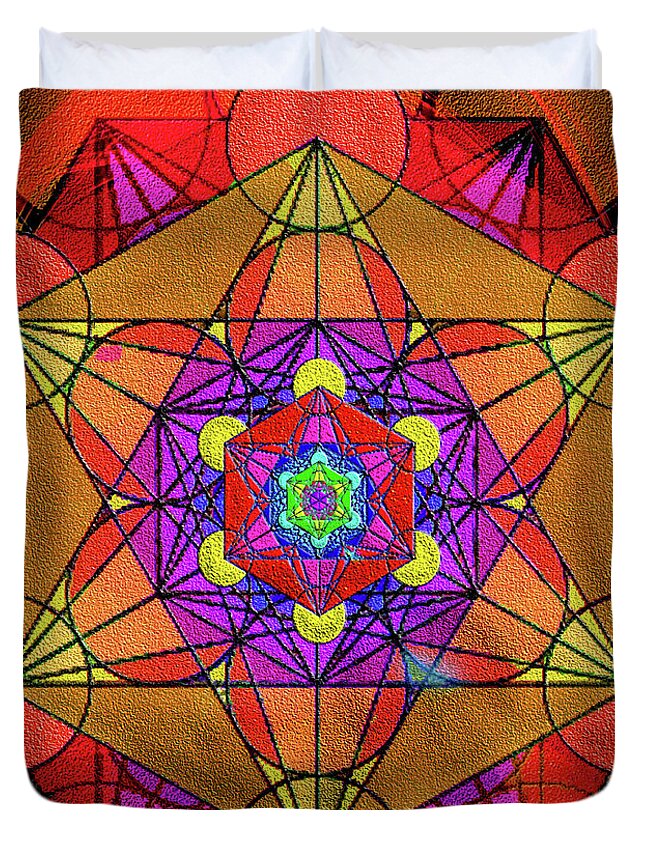 Sacred Duvet Cover featuring the mixed media Metatron's Cube - Autumn by Michele Avanti