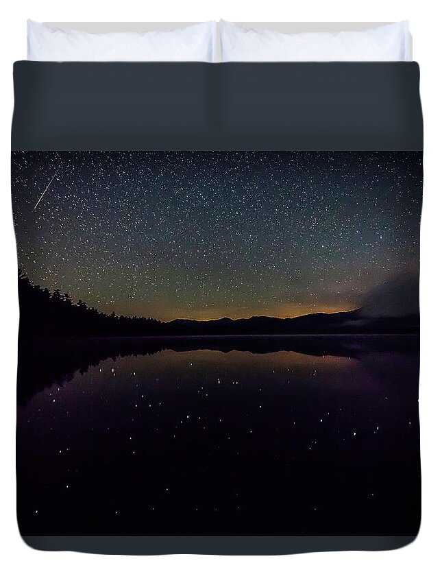 Meteor Duvet Cover featuring the photograph Meteor over Chocorua Lake by Benjamin Dahl