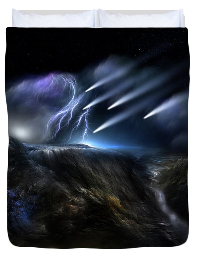 Meteorologist Duvet Cover featuring the digital art Meteors Fractal Art Composition by Rolando Burbon