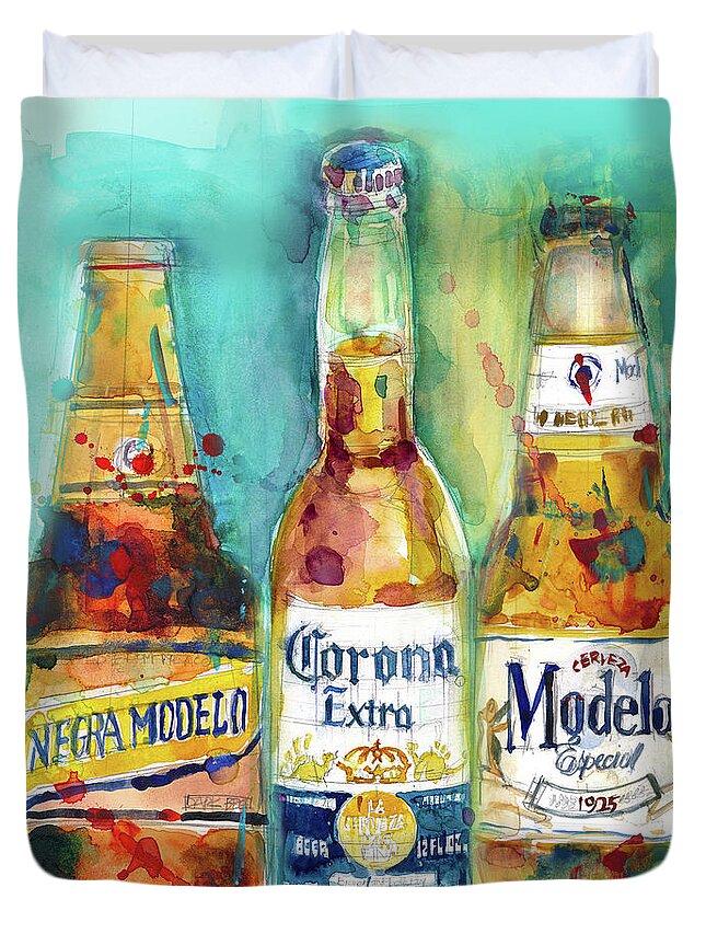Mexican Beer - Negra Modelo - Corona - Modelo Beers Print from Original  Watercolor Great for Man Cav Duvet Cover by Dorrie Rifkin - Fine Art America