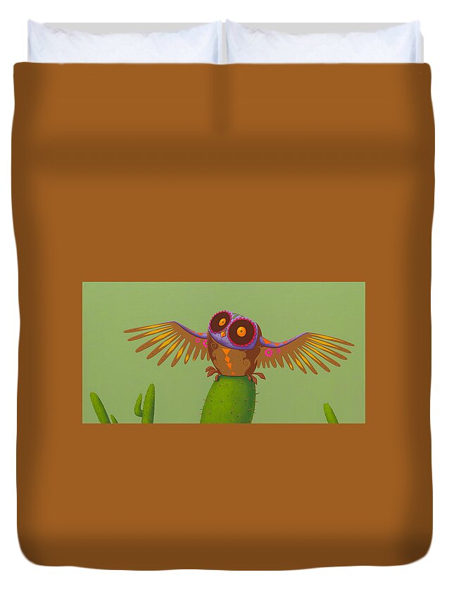 Owl Duvet Cover featuring the painting Mexican owl by Jasper Oostland