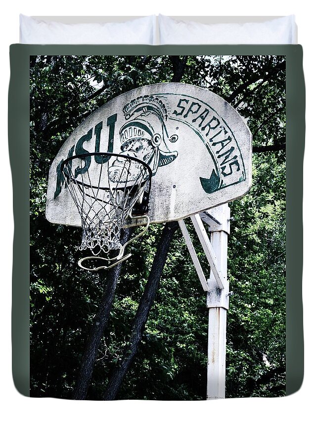 Classic Sparty Duvet Cover featuring the photograph Michigan State Practice Hoop by Michelle Calkins