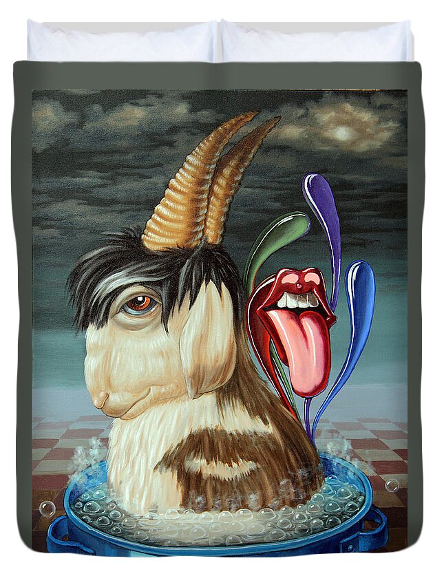 Mick Jagger Duvet Cover featuring the painting Mick Jaggers Soup by Victor Molev