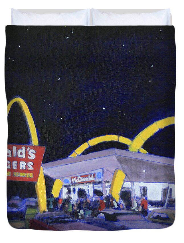 Mcdonalds Hamburger From The 70's Duvet Cover featuring the painting Mickey Dee's by David Zimmerman