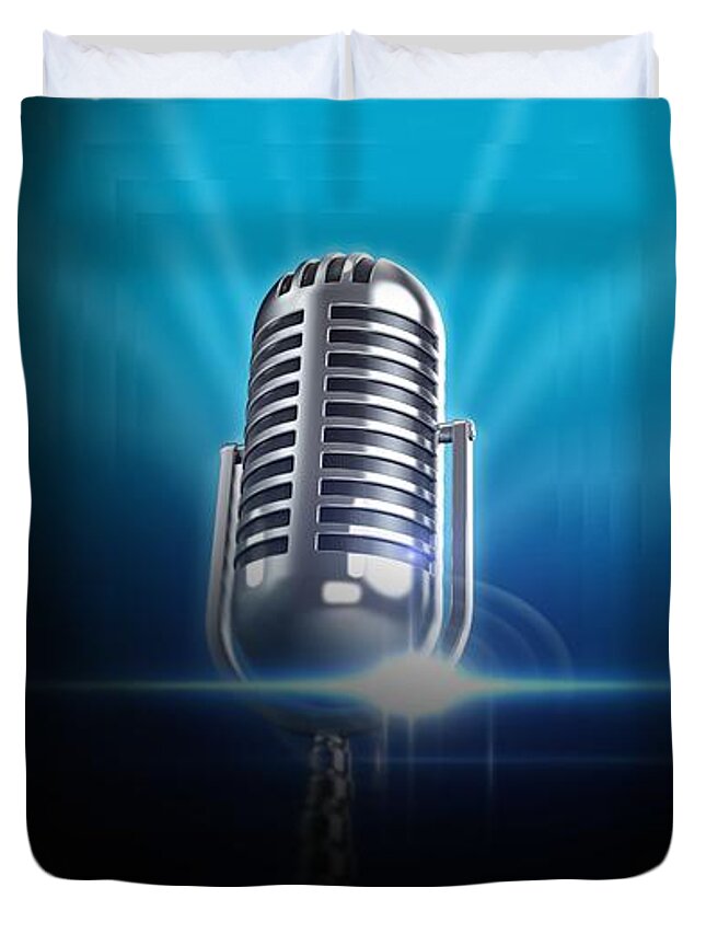 Mic Duvet Cover featuring the photograph Microphone 3 by Jean Francois Gil