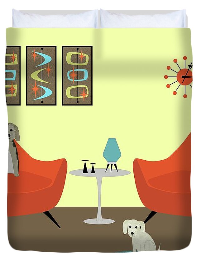 Mid Century Modern Dog Duvet Cover featuring the digital art Mid Century Modern Dogs 1 by Donna Mibus
