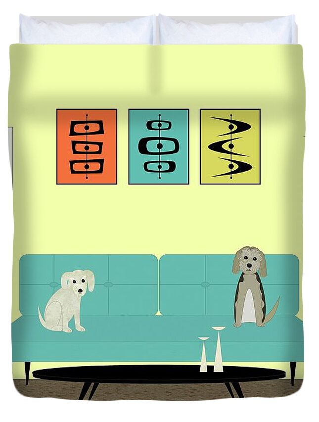 Mid Century Modern Dog Duvet Cover featuring the digital art Mid Century Modern Dogs 2 by Donna Mibus