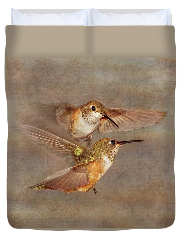 Hummingbirds Duvet Cover featuring the photograph Mid-Flight I by Leda Robertson