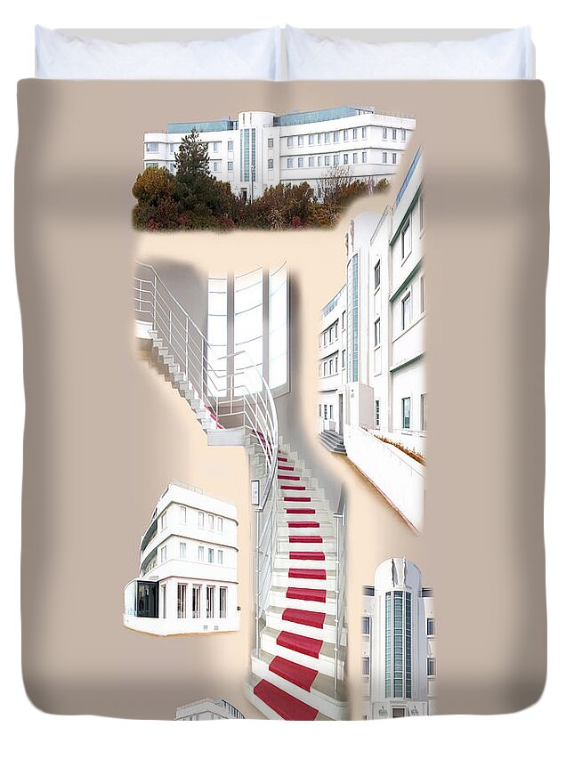 Morecambe Duvet Cover featuring the digital art Midland Hotel Montage by Joe Tamassy