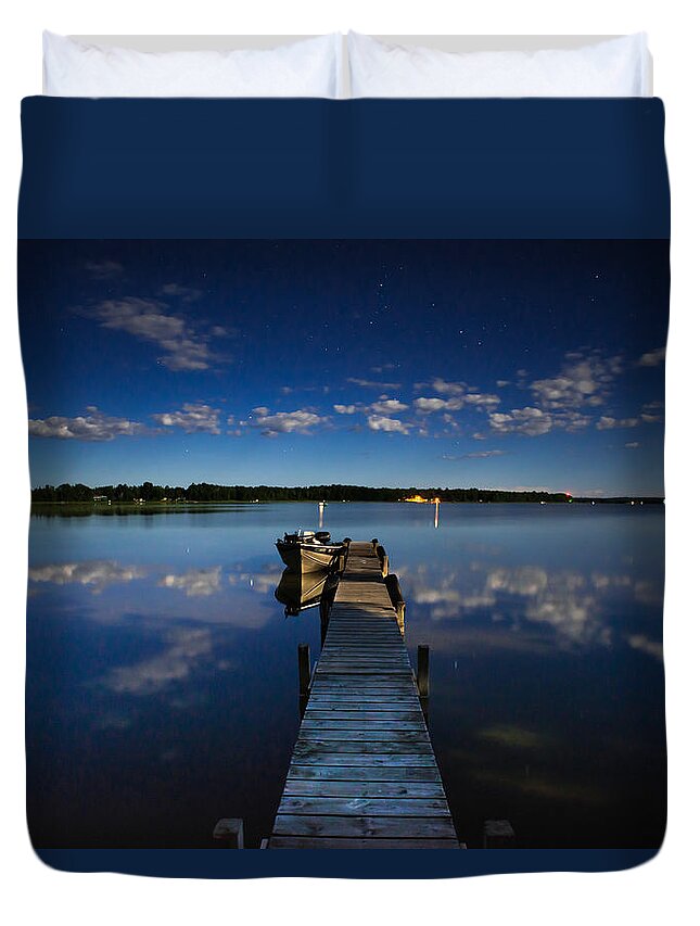 Blondeau Duvet Cover featuring the photograph Midnight at Shady Shore on Moose Lake Minnesota by Alex Blondeau