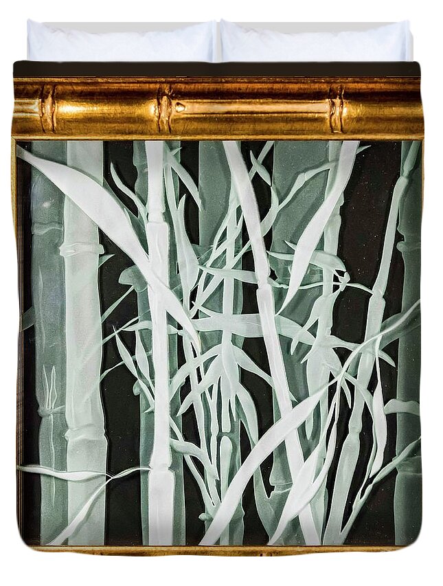 Carved Glass Duvet Cover featuring the glass art Midnight Bamboo by Alone Larsen