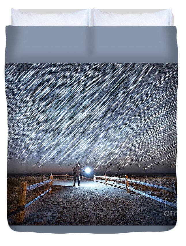 Milky Way Duvet Cover featuring the photograph Midnight Explorer under the Star Trails by Michael Ver Sprill