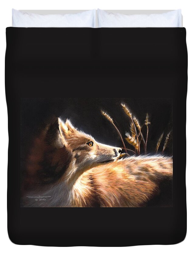Fox Duvet Cover featuring the painting Midnight Fox by Melissa Herrin