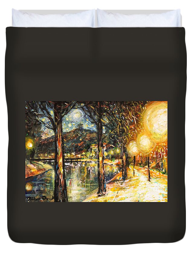Midnight Reflections Duvet Cover featuring the painting Midnight Reflections by Dariusz Orszulik