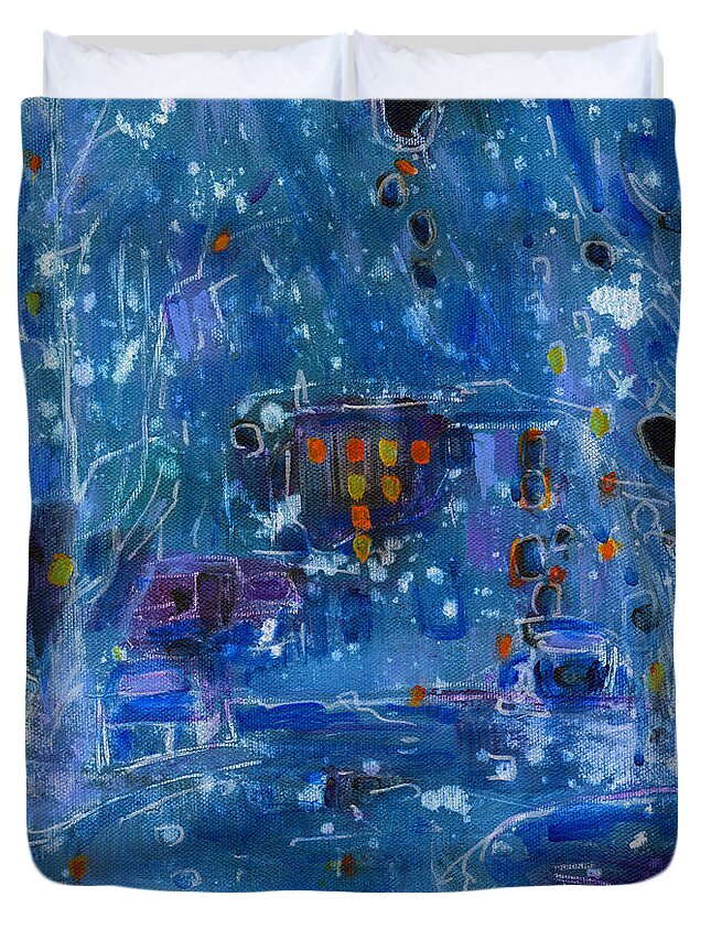 Acrylic Painting Duvet Cover featuring the painting Midnight by Tanya Filichkin