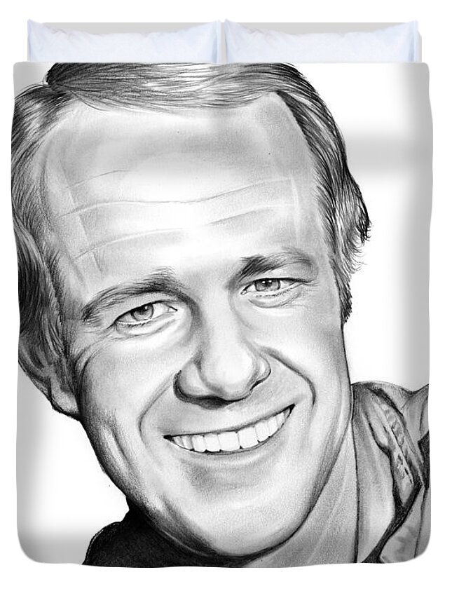 Mike Farrell Duvet Cover featuring the drawing Mike Farrell by Greg Joens