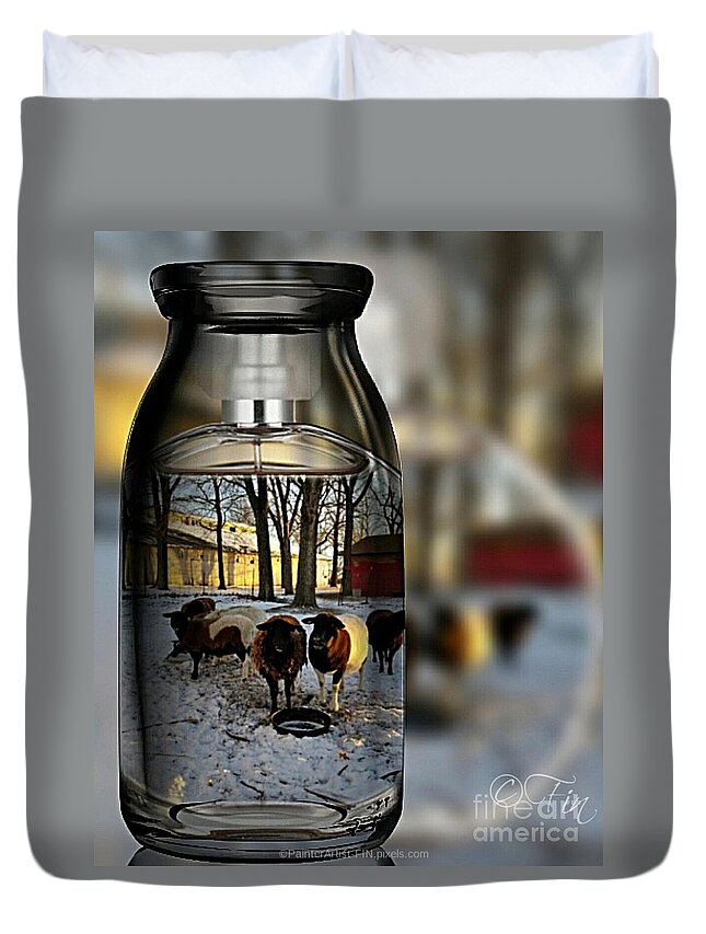 Milk Jar Duvet Cover featuring the painting Milk Jar Reflecton by PainterArtist FIN