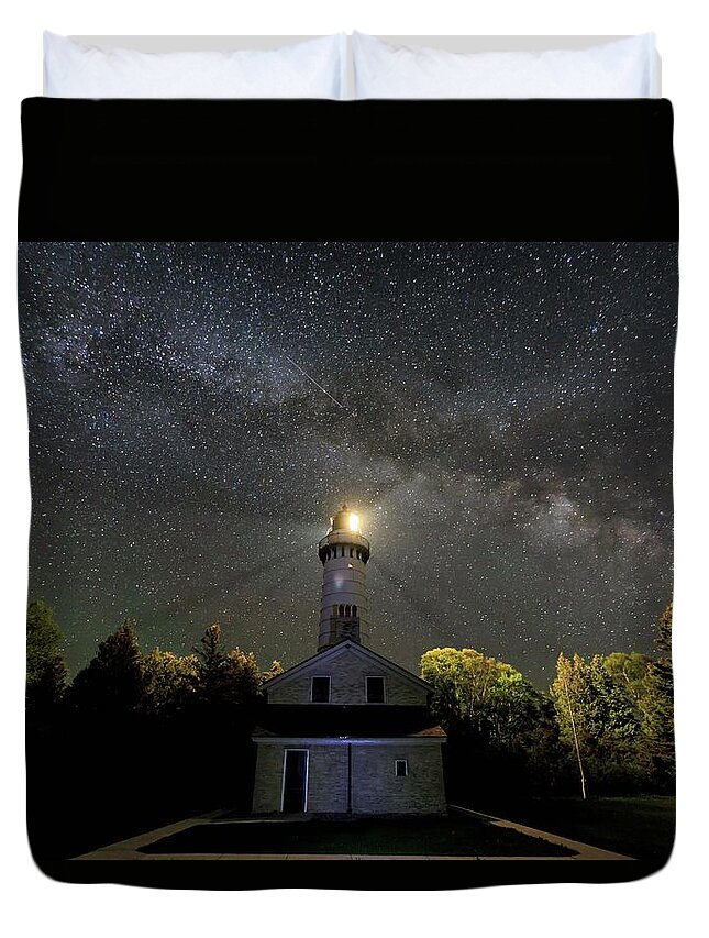 Door County Duvet Cover featuring the photograph Milky Way Over Cana Island Lighthouse by Paul Schultz