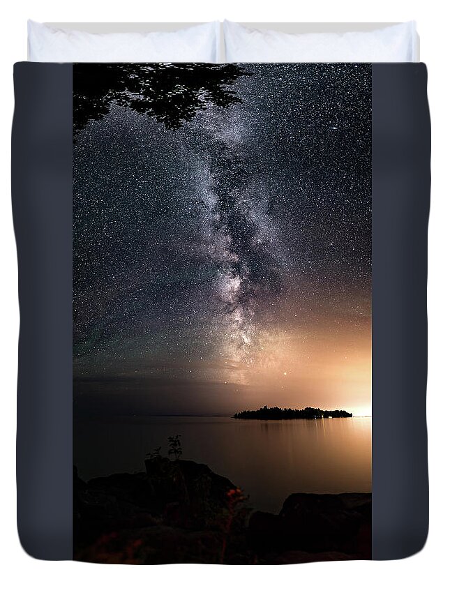 Art Duvet Cover featuring the photograph Milky Way over Mary Island from Silver Harbour near Thunder Bay by Jakub Sisak
