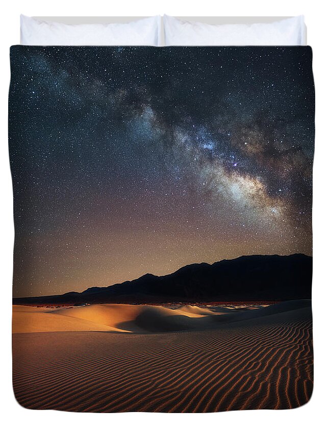 California Duvet Cover featuring the photograph Milky Way Over Mesquite Dunes by Darren White