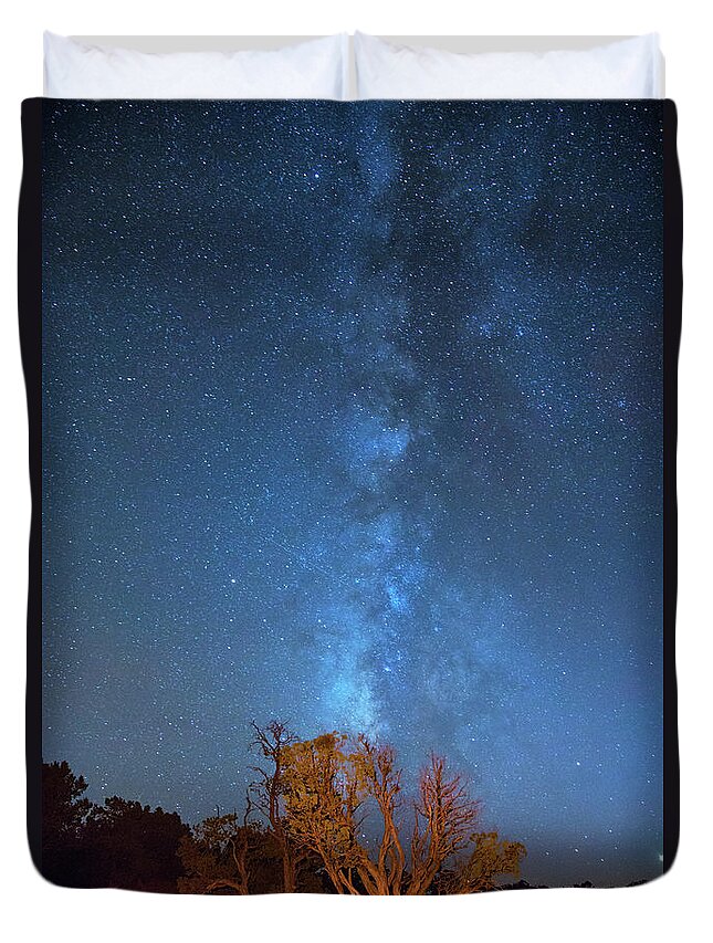 Grand Canyon Stars Duvet Cover featuring the photograph Milky way over the grand canyon by Kunal Mehra