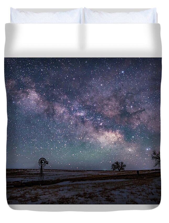 Categories Duvet Cover featuring the photograph Milky Way Over the Prairie by Dawn Key
