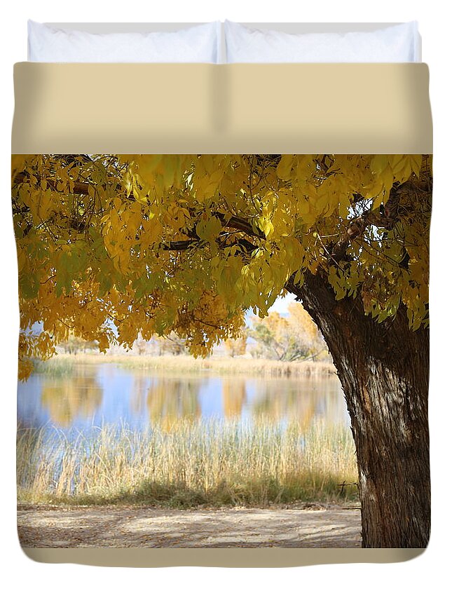 Relaxation Duvet Cover featuring the photograph Mill Pond Relaxation by Tammy Pool