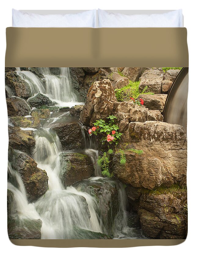 Botanical Duvet Cover featuring the photograph Mill Wheel with waterfall by David Coblitz