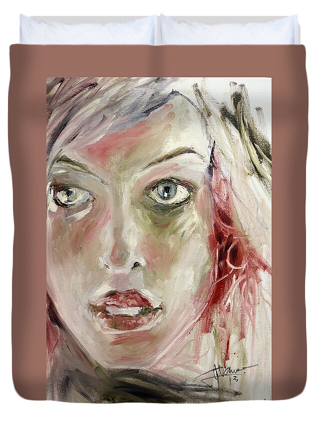 Portrait Duvet Cover featuring the painting Milla by Jim Vance