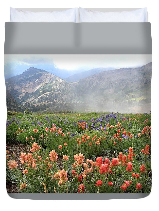 Utah Duvet Cover featuring the photograph Miller Hill and Mineral Basin Wildflowers by Brett Pelletier
