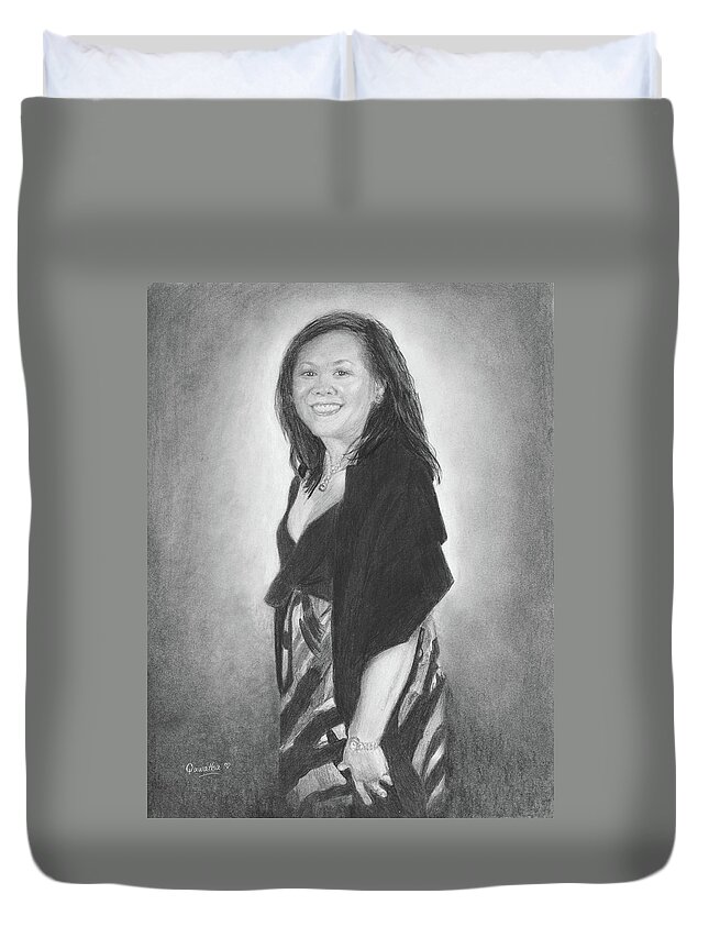 Millicent Duvet Cover featuring the drawing Millicent by Quwatha Valentine