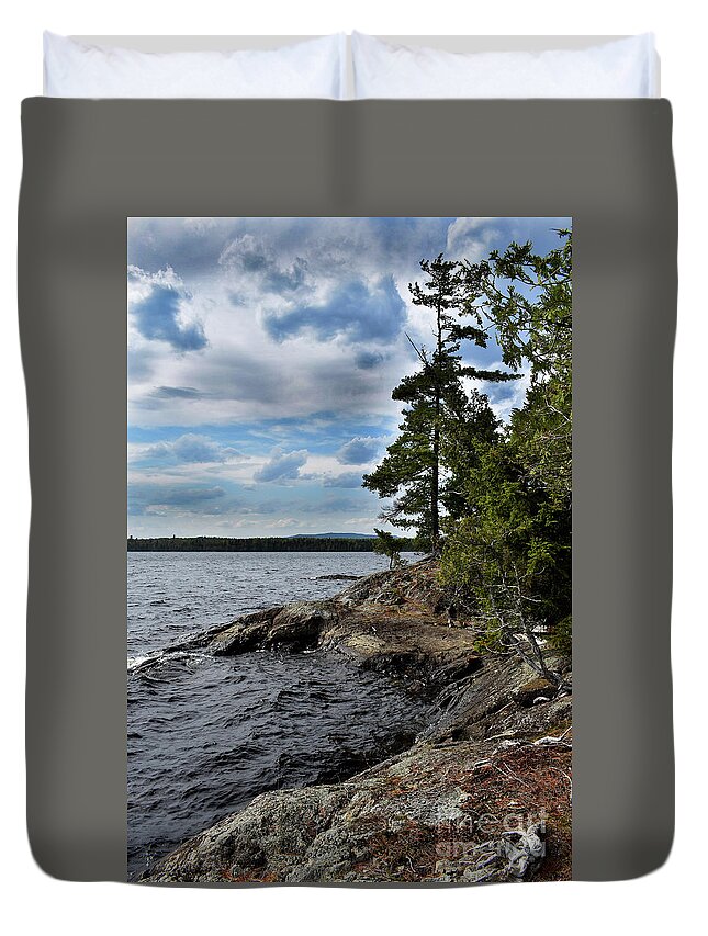 Nature Duvet Cover featuring the photograph Millonocket Lake Shore by Skip Willits