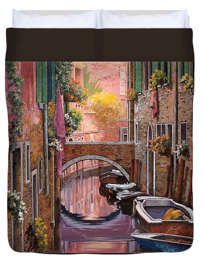 Venice Duvet Cover featuring the painting Mimosa Sui Canali by Guido Borelli