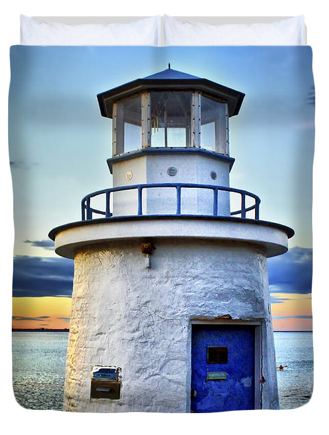 Lighthouse Duvet Cover featuring the photograph Miniature Lighthouse by Evelina Kremsdorf
