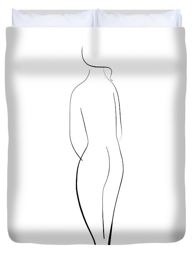 Minimalistic Duvet Cover featuring the drawing Minimal line drawing of a nude woman by Marianna Mills