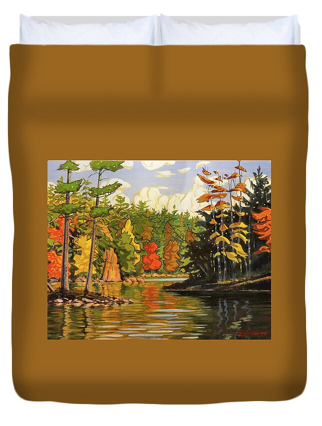 Canada Duvet Cover featuring the painting Mink Lake Narrows by David Gilmore