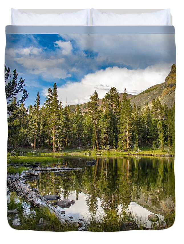 Mount Duvet Cover featuring the photograph Mirror Pond by Susan Eileen Evans