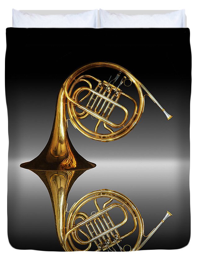 Horn Duvet Cover featuring the photograph Mirrored Horn by Joe Bonita