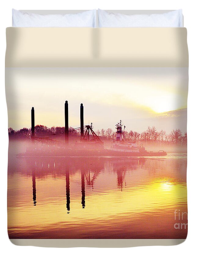 Foggy Duvet Cover featuring the photograph Mirrors - Delaware River Series by Robyn King