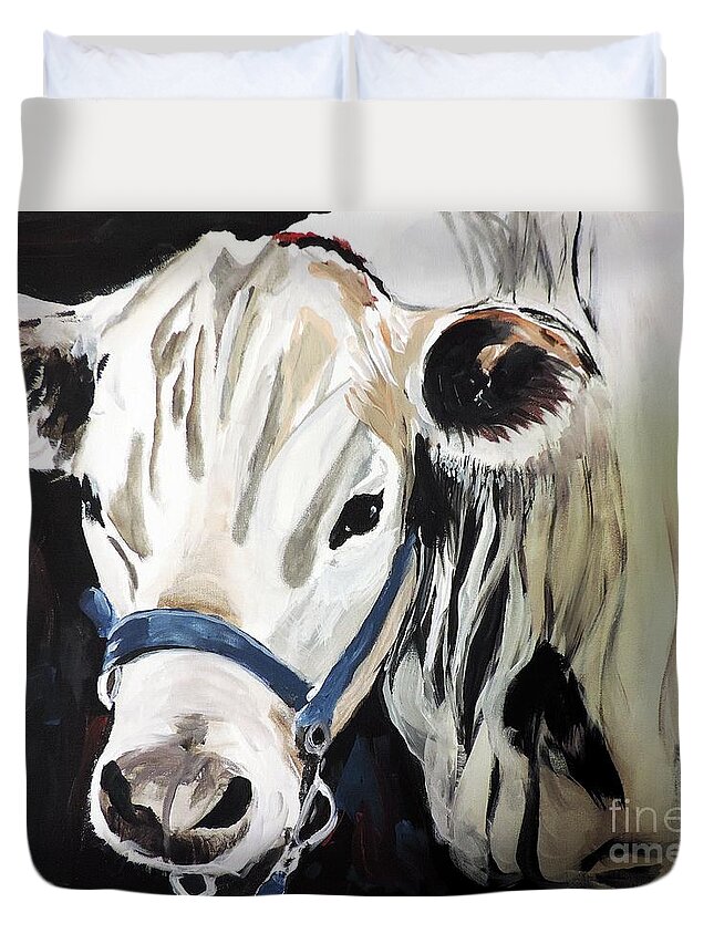 Cow Duvet Cover featuring the painting Miss White by Tom Riggs