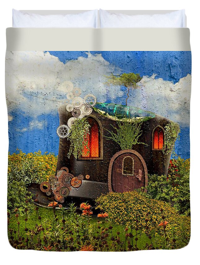 Wonderland Duvet Cover featuring the mixed media Missing Wonderland by Ally White